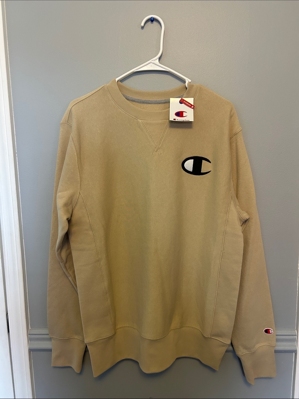 Champion Tan Crewneck Sweatshirt with Black Logo